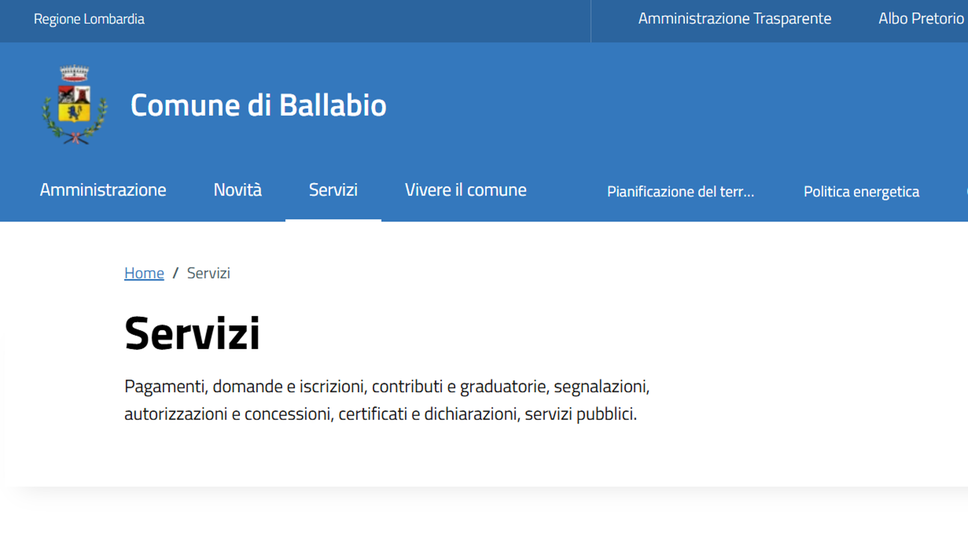 Il sito del Comune di Ballabio