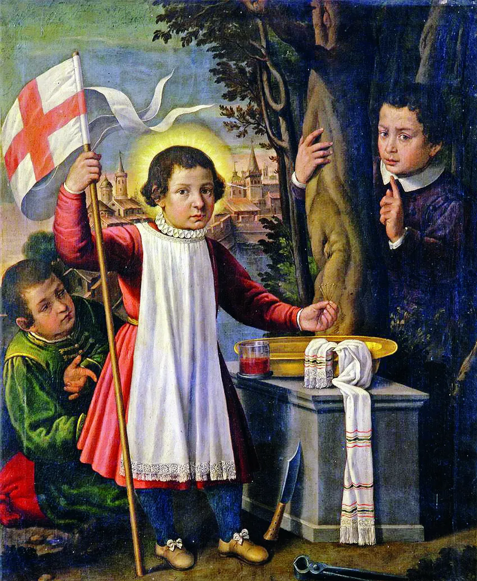 Pittore cremonese (?), “Simonino da Trento trionfante con due fanciulli”, fine XVI - inizio XVII secolo, Ferrara, Pinacoteca nazionale Pittore cremonese (?), “Simonino da Trento trionfante con due fanciulli”, fine XVI - inizio XVII secolo, Ferrara, Pinacoteca nazionale