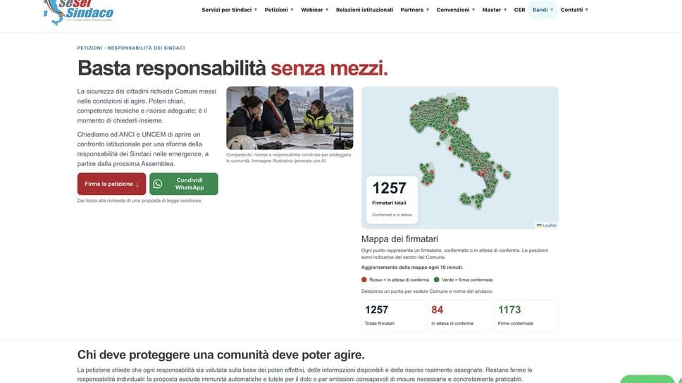 Già 1.257 firme per la petizione sulla responsabilità dei sindaci