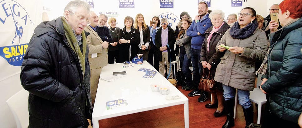 ELEZIONI POLITICHE. PAOLO GRIMOLDI E UMBERTO BOSSI A LECCO X SALVINI PREMIER - LECCO 13 FEBBRAIO 2018 -