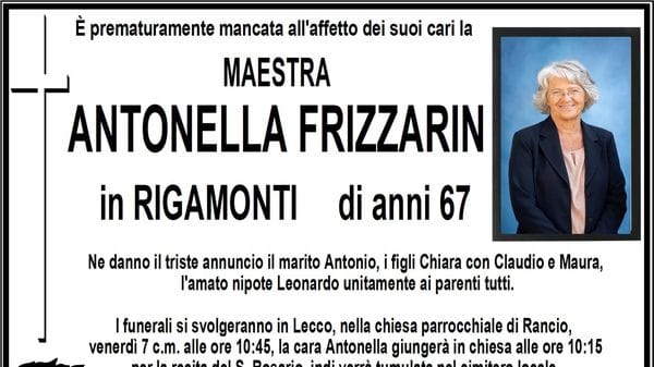 Addio ad Antonella Frizzarin, storica maestra della Filzi di Bonacina