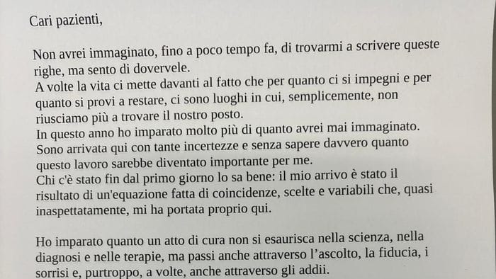 Cosio, il saluto della dottoressa ai suoi pazienti: «Ho provato a fare del mio meglio»